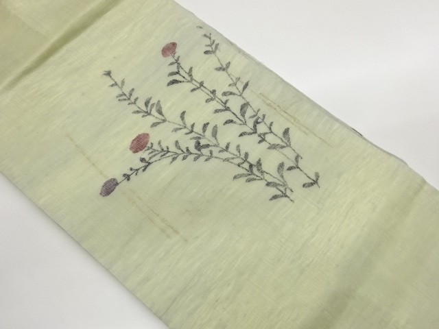 JAPANESE NAGOYA OBI FOR SUMMER / TSUMUGI / WOVEN FLORAL PLANTS